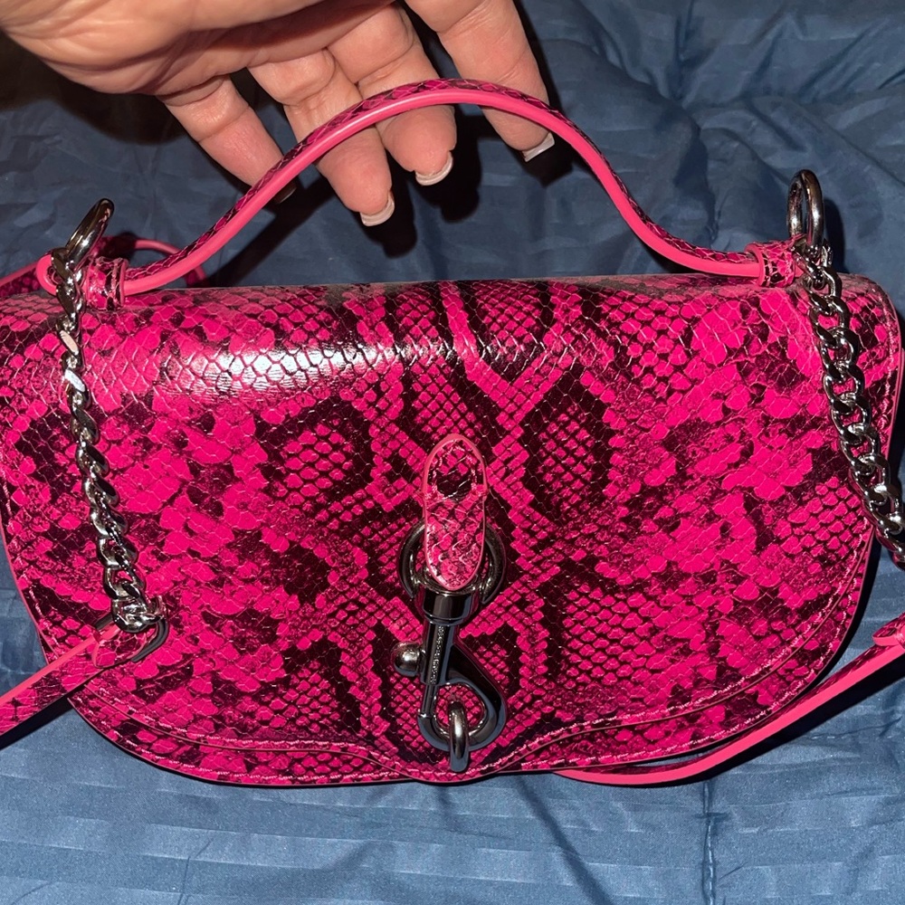 Rebecca Minkoff Pink Snake Print Handbag with Chain Strap